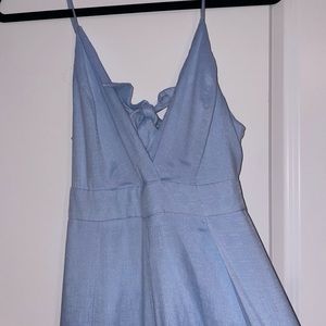 super cute light blue open back full length jumpsuit!